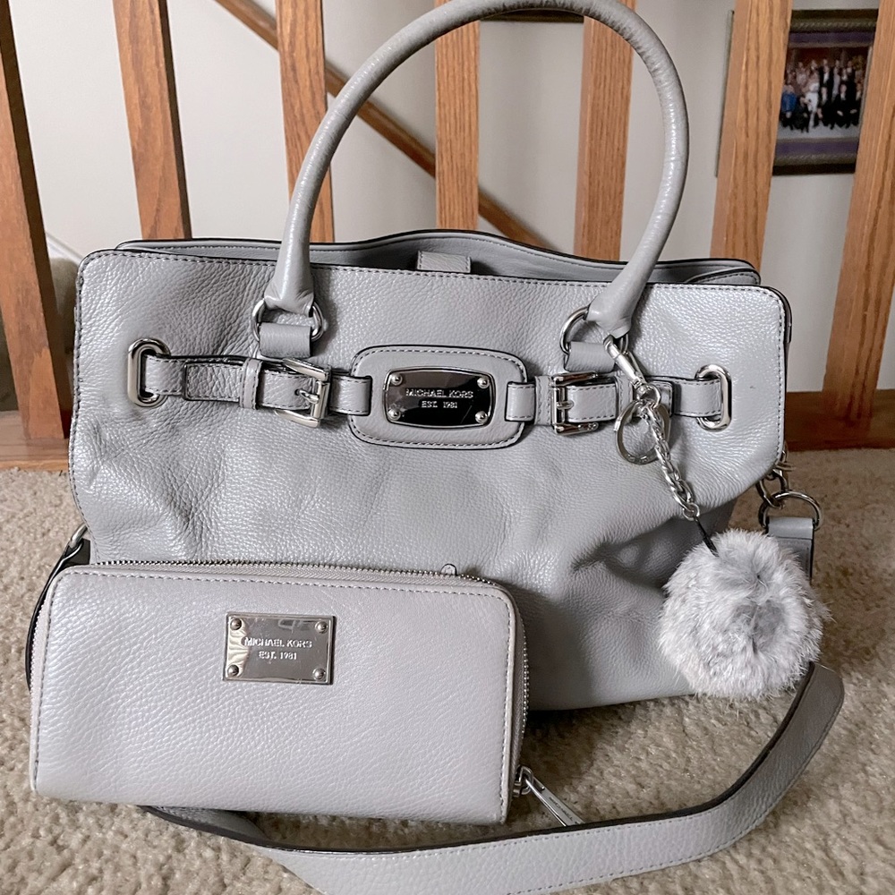 Michael Kors handbag, wallet and Pom keychain